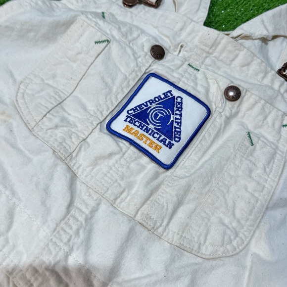 Vintage  Wrangler Bib Overalls 42 x 32 Cream 90s Chevy‎ NASCAR Daytona Patches - Picture 6 of 16